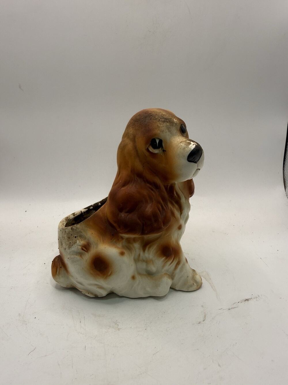 Vintage Cocker Spaniel Dog Ceramic Planter Brown Cream C8117 5” MCM *